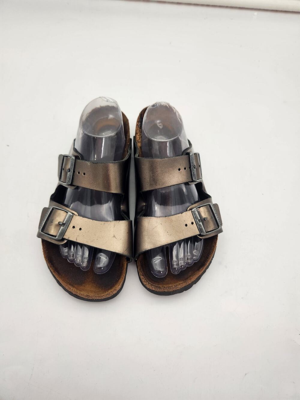 Birkenstock Arizona Sandals Double Strap Cork Footbed Metallic Bronze Women's